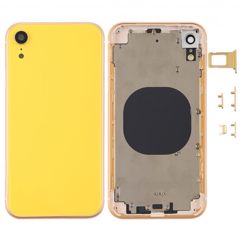 Coque arrière avec objectif d'appareil photo, plateau pour carte SIM et touches latérales pour iPhone XR (jaune) SH64YL1550-36