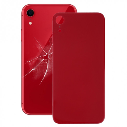 Couvercle de batterie arrière en verre avec grand trou pour appareil photo de remplacement facile avec adhésif pour iPhone XR (rouge) SH36RL509-36