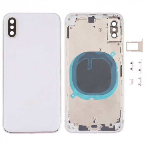 Cache arrière avec objectif de l'appareil photo, plateau de la carte SIM et touches latérales pour iPhone XS (blanc) SH53WL1939-36