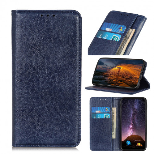 Etui en cuir à rabat horizontal avec texture Crazy Horse pour iPhone 11 Pro Max, avec support et emplacements de cartes et porte-monnaie (bleu) SH020L882-37