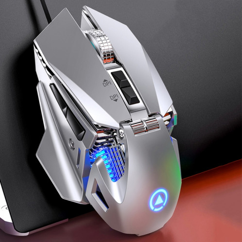 YINDIAO G10 7200DPI 7 modes réglables 7 touches RGB Light Wired Metal Mechanical Hard Core Macro Mouse, Style: Version Audio (Argent) SY566S1995-39