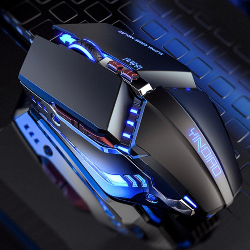 YINDIAO 3200DPI 4 modes Réglable 7 touches RGB Lumière Filaire Métal Mécanique Hard Core Macro Mouse, Style: Version Audio (Noir) SY67BB743-37