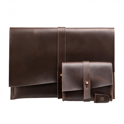 Sac de comprimé d'ordinateur portable d'affaires en cuir véritable universel avec enrouleur de câble, pour 15,4 pouces et ci-dessous Macbook, Samsung, Lenovo, Sony, DELL Alienware, CHUWI, ASUS, HP (café) SS063C821-37