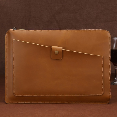 Sac de comprimé d'ordinateur portable de glissière d'affaires en cuir véritable universel, pour 15,4 pouces et ci-dessous Macbook, Samsung, Lenovo, Sony, DELL Alienware, CHUWI, ASUS, HP (jaune) SS982Y152-37