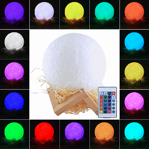 1W 3D Print Moon Lampe USB de charge Touch Control 16 couleurs changeant LED Lumière de nuit économie d'énergie avec support en bois Base et télécommande, Diamètre: 15cm S11208893-314 1W 3D Print Moon Lampe USB de charge Touch Control 16 couleurs changeant LED Lumière de nuit économie d'énergie avec support en bois Base et télécommande, Diamètre: 15cm S11208893-314