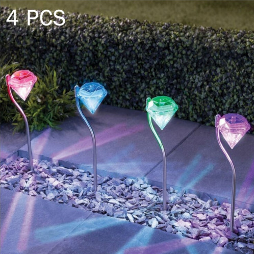 Lampe d'énergie solaire de A108 4 PCS RVB LED, lumières décoratives de diamant de chemin de paysage extérieur de jardin SH1978809-312