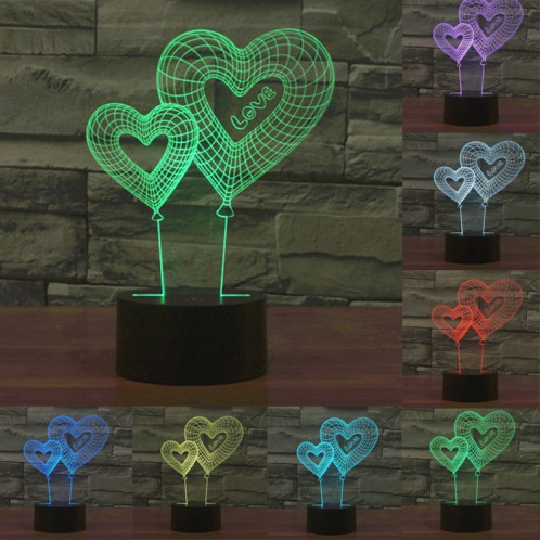 Double Heart Balloon Style 7 Coloration de décoloration Creative Laser stéréo Lampe 3D Touch Switch Control LED Light Lampe de bureau Night Light SD28815-313