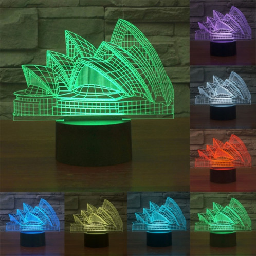 Sydney Opera House Style 7 Décoloration des couleurs Lampe stéréo visuelle créative Contrôle tactile 3D Commande LED Lumière Lampe de bureau Lampe de nuit SS28863-313