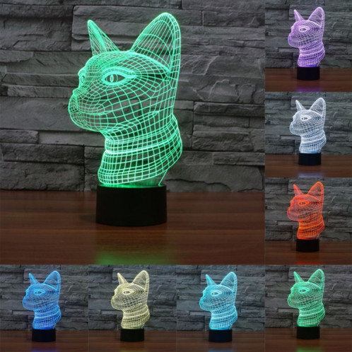 Side Face Cat Style 7 Couleur de décoloration Creative Visual stéréo lampe 3D Touch Switch Control LED Light Lampe de bureau Night Light SS28895-313