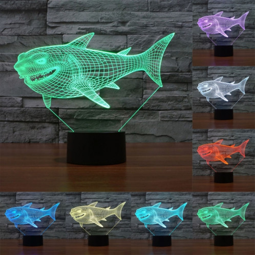Side Face Shark Style 7 Décoloration de couleur Lampe stéréo visuelle créative Commutateur tactile 3D Commande LED Light Lampe de bureau Night Light SS28927-313