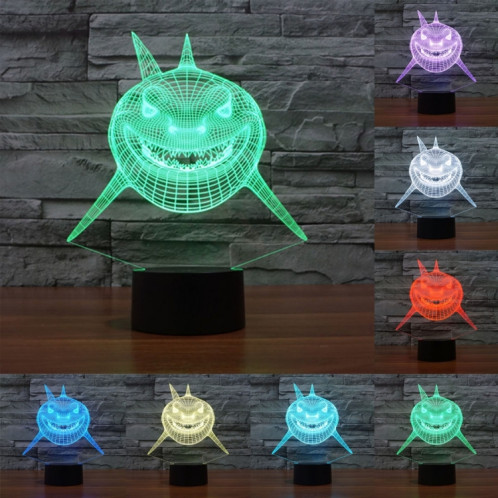 Positive Face Shark Style 7 Couleur Décoloration Creative Visual Stereo Lamp 3D Touch Switch Control LED Light Lampe de bureau Night Light SP28934-313