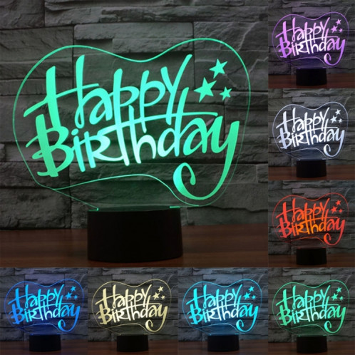 Joyeux anniversaire Style 7 Décoloration des couleurs Lampe stéréo visuelle créative Commande tactile 3D Contrôle LED Lumière de bureau Lampe de nuit Lampe de nuit SJ29132-313