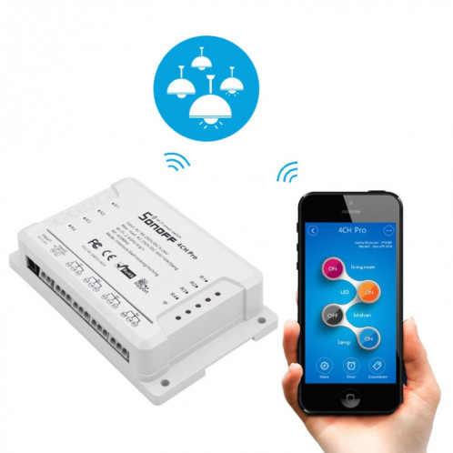 Sonoff 4CH Pro 433MHz Télécommande + WiFi Minuterie Smart Interrupteur, Interlock / Auto-verrouillage, 3 modes de fonctionnement, Compatible avec Alexa et Google Home, Support iOS et Android SS3521241-310