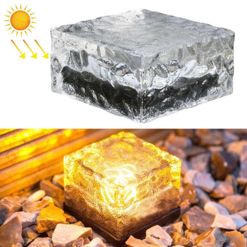 Lampe de décoration de jardin à LED extérieure en verre trempé carré à énergie solaire IP55 étanche, taille: 10 x 10 x 5,2 cm (blanc chaud) SH06WW894-312