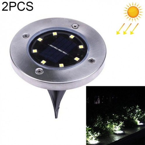 2 PCS 8 LEDs IP44 Imperméable à l'eau solaire enterré la lumière, SMD 5050 White Light sous la lampe au sol à l'extérieur chemin de jardin Way Decking LED la lumière SH621333-315