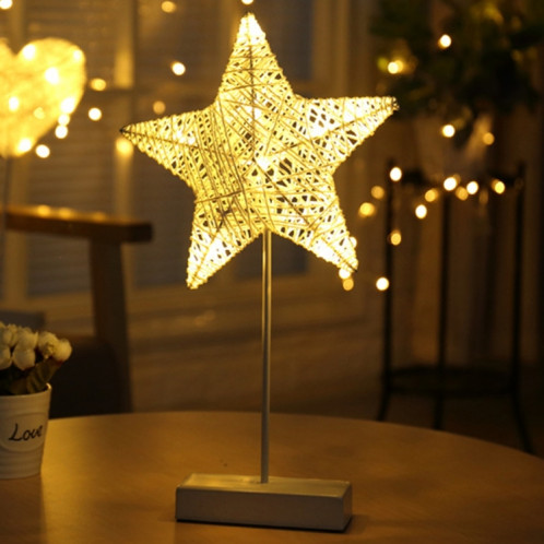 En forme d'étoile rotin romantique LED vacances lumière avec support, fée chaleureuse lampe décorative lampe de nuit pour Noël, mariage, chambre à coucher (blanc chaud) SH51WW1487-36