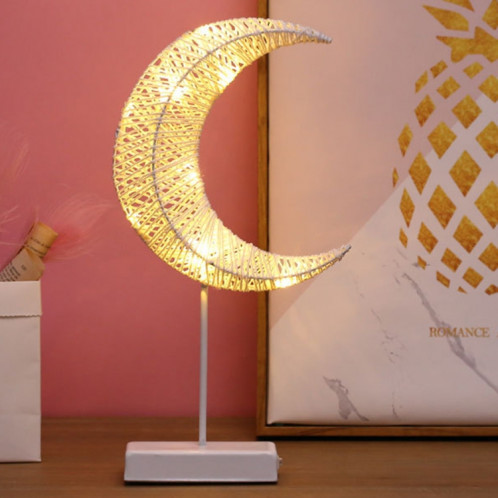 Forme de lune en rotin romantique LED Lumière de vacances avec support, lampe de nuit décorative fée chaleureuse pour Noël, Mariage, chambre à coucher (blanc chaud) SH55WW1697-33