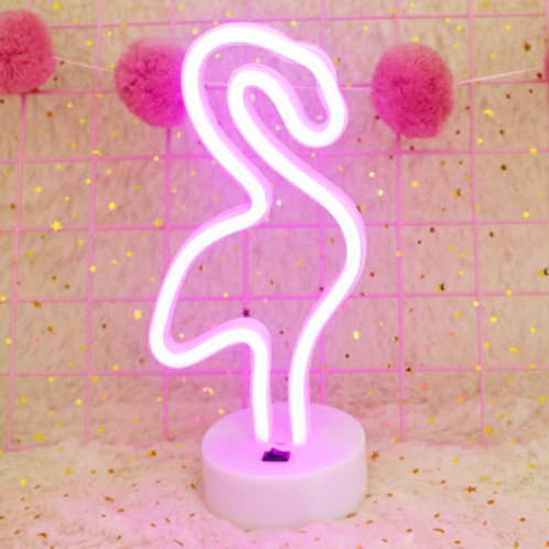 Flamingo forme romantique néon LED vacances lumière avec support, fée chaude décoratif lampe veilleuse pour Noël, mariage, fête, chambre à coucher (lumière rose) SH61FL977-33