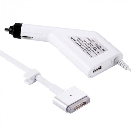 45W 14.85V 3.05A 5 broches T Style MagSafe 2 chargeur de voiture avec 1 port USB pour Apple Macbook A1466 / A1436 / A1465 / A1435 / MD224 / MD231 / MD761 / MD711, longueur: 1,7 m (blanc) SH382W1790-37