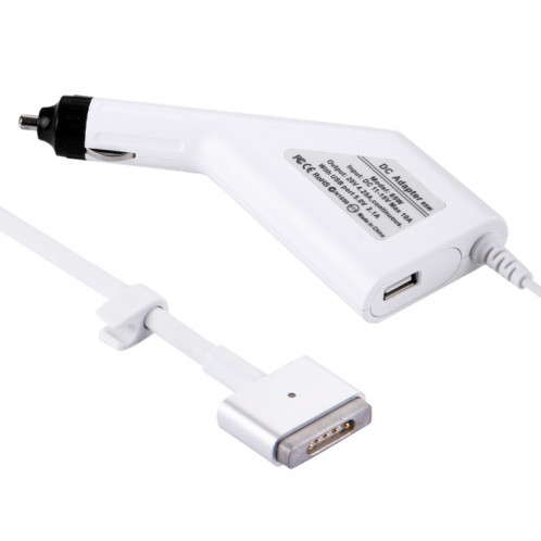 85W 20V 4.25A 5 Pin Style T MagSafe 2 chargeur de voiture avec 1 port USB pour Apple Macbook A1398 / A1424 / MC975 / MC976 / ME664 / ME665, longueur: 1,7 m (blanc) SH384W255-37