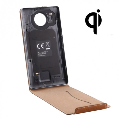 Pour Microsoft Lumia 950 XL Vertical Flip Étui En Cuir Véritable + QI Sans Fil Standard Recharge Couverture Arrière (Brun) SP974Z525-37