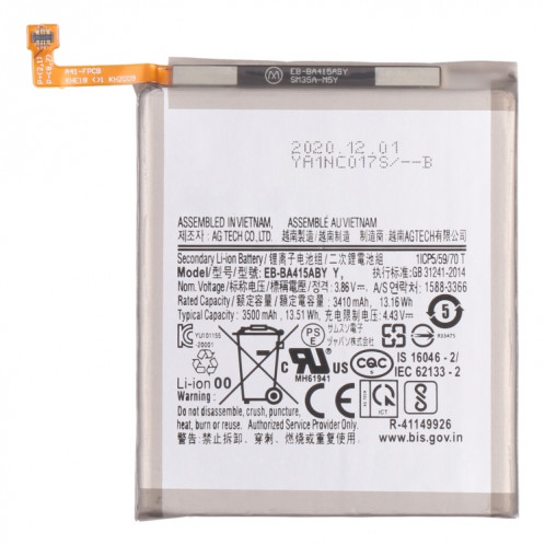 Remplacement de la batterie Li-ion d'origine 3500mAh EB-BA415ABYY pour Samsung Galaxy A41 SM-A415 SH0442529-34