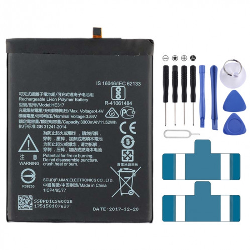 Batterie Li-ion polymère HE317 pour Nokia 6 TA-1000 TA-1003 TA-1021 TA-1025 TA-1033 TA-1039 SH2314282-34