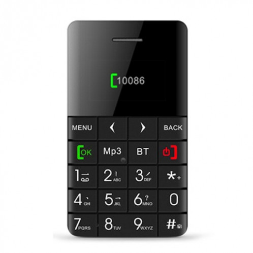 AEKU Qmart Q5 Card Téléphone portable, réseau: 2G, 5,5 mm Ultra mince Pocket Mini Slim Card Phone, 0,96 pouces, clavier QWERTY, BT, podomètre, télécommandé, musique MP3, capture à distance (noir) SA432B7-310