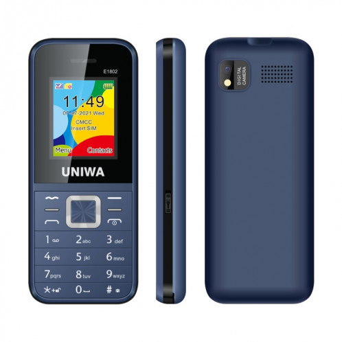 Téléphone mobile UNIWA E1802, 1,77 pouce, batterie de 1800 mAh, SC6531Da, 21 touches, support Bluetooth, FM, MP3, MP4, GSM, Dual Sim (Bleu) SU096L1214-36