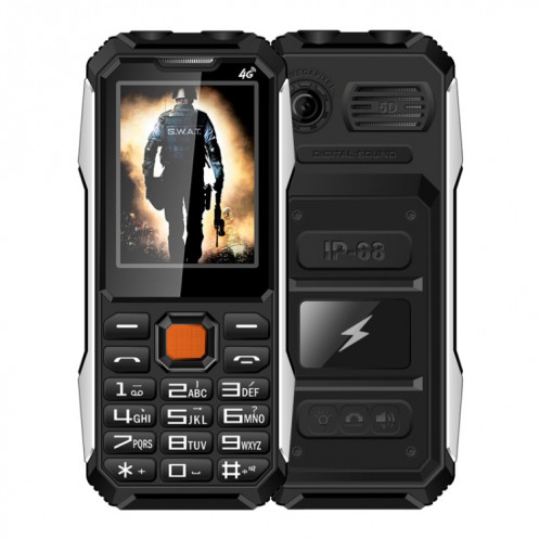 A6 4G Full Network Triple Proofing Elder Phone, Étanche, antichoc, antipoussière, batterie 6800 mAh, 2,4 pouces, 21 touches, lampe de poche LED, FM, SOS, double SIM, réseau : 4G (noir) SH161B4-37