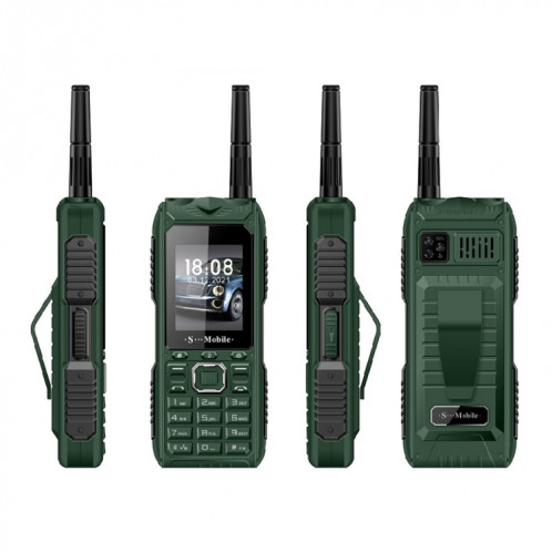 Téléphone aîné S555 à l'épreuve triple, Batterie imperméable à l'épreuve des amortisseurs, une batterie de 2400mAh, 2.2. pouces, 21 touches, lampe de poche LED, FM, quad sim, avec antenne (vert) SH213G779-36