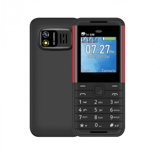 SERVO BM5310 Mini téléphone portable, clé anglaise, 1,33 pouces, MTK6261D, 21 touches, prise en charge Bluetooth, FM, Magic Sound, enregistrement automatique des appels, GSM, Triple SIM (noir rouge) SS87BR1573-315