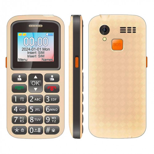 Téléphone portable pour personnes âgées UNIWA M220, 1,77 pouces, batterie 800 mAh, réseau : 2G, SOS, lampe de poche LED, FM, prise britannique (jaune) SU542Y1757-37