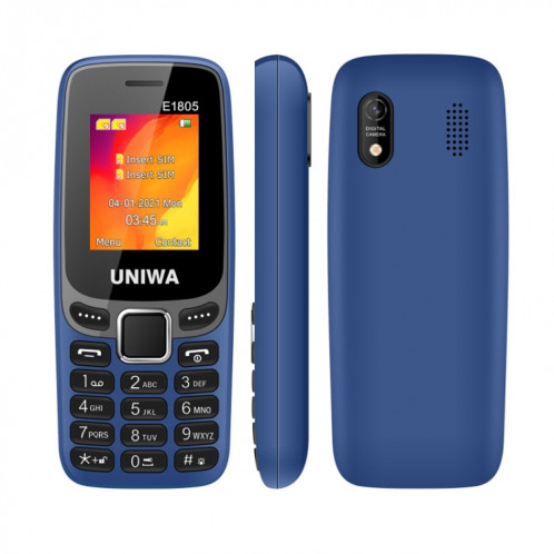 UNIWA E1805, 1,77 pouces, SC6531E, 21 touches, prise en charge Bluetooth, torche, FM, MP3, MP4, GSM, double SIM (bleu) SU478L84-311