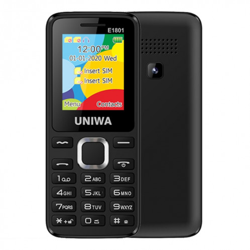 Téléphone portable UNIWA E1801, 1.77 pouces, batterie 800mAh, 21 touches, prise en charge Bluetooth, FM, MP3, MP4, GSM, double SIM (noir) SU749B673-317