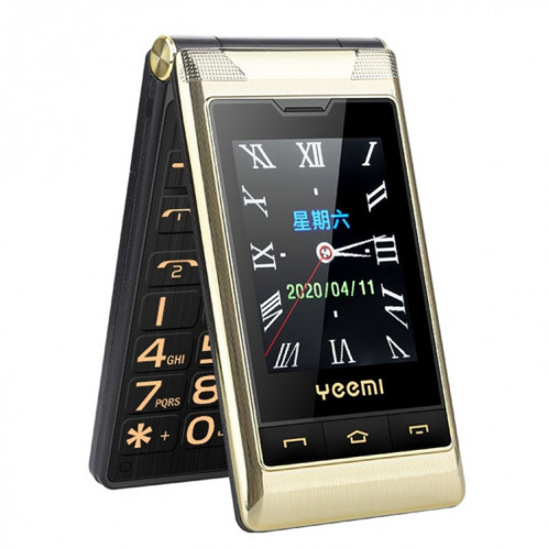 Téléphone à bascule à double écran mafam F10, Écran tactile de 2,8 pouces + 2,4 pouces, batterie 5900mAh, support FM, SOS, GSM, Numéro de famille, Big Touches, Dual Sim (Gold) SH031J1005-311