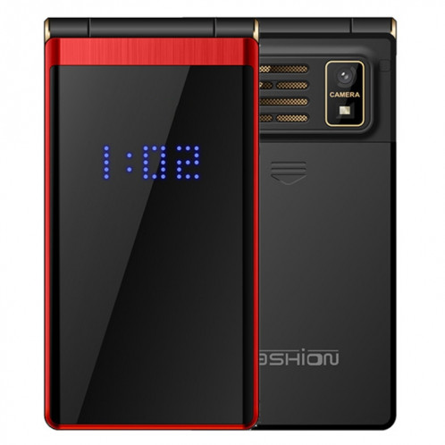MAFAM F120 Flip Téléphone, 2,4 pouces, batterie 5800mAh, support FM, SOS, affichage de l'heure externe, GSM, numéro de famille, grandes touches, double SIM (rouge) SH032R1069-37