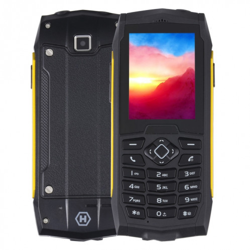 Téléphone robuste Rugtel R1D, IP68 étanche à la poussière et aux chocs, 2,4 pouces, MTK6261D, batterie 2000 mAh, haut-parleur fort, FM, réseau : 2G, double SIM (jaune) SR304Y1553-313