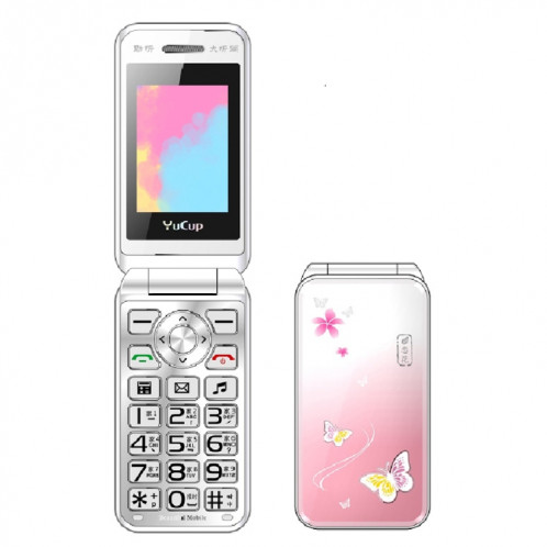 N509 Femmes Flip Téléphone, 2,4 pouces, 6800 mAh, prise en charge FM, lampes de poche, MP3, grandes touches, double SIM, prise UE (rose) SH312F1844-38