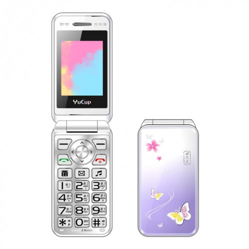 N509 Femmes Flip Téléphone, 2,4 pouces, 6800 mAh, prise en charge FM, lampes de poche, MP3, grandes touches, double carte SIM, prise UE (violet) SH312P5-38