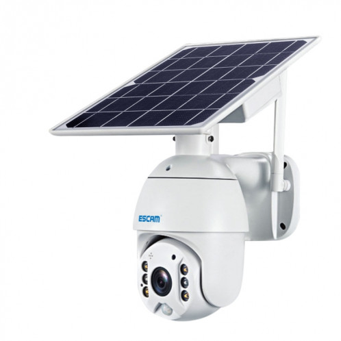 ESCAM QF480 Version US HD 1080P IP66 Panneau solaire étanche 4G PT Caméra IP avec batterie, prise en charge de la vision nocturne / détection de mouvement / carte TF / audio bidirectionnel (blanc) SE682W1543-317