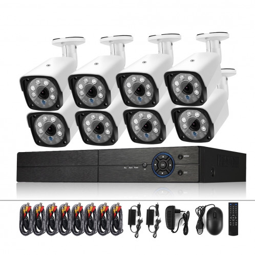 A8B3 / Kit Système DVR de surveillance 8CH 1080N et caméra Bullet HD étanche 720P 1.0MP, vision nocturne infrarouge compatible et télécommande P2P & téléphone (blanc) SH062W976-311