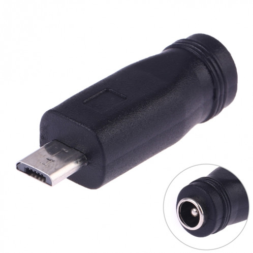Convertisseur d'alimentation DC 5.5 x 2.1mm femelle vers micro USB mâle (noir) SH095B557-36
