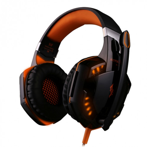 KOTION CHAQUE G2000 Sur-oreille Jeu Gaming Casque Casque Écouteur Bandeau avec Micro Basse Stéréo LED pour PC Gamer, Longueur du Câble: Environ 2.2m (Orange + Noir) SK100E1332-318