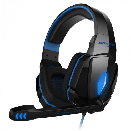 KOTION CHAQUE G4000 Stéréo Gaming Headset Casque Headband avec Micro Contrôle du Volume LED Lumière pour PC Gamer, Longueur du Câble: Environ 2.2m (Bleu + Noir) SK105L12-311