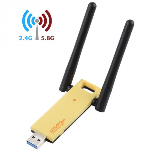 Adaptateur WiFi USB double bande AC1200Mbps 2,4 GHz et 5 GHz double carte réseau externe avec 2 antennes externes (jaune) SH329Y634-37