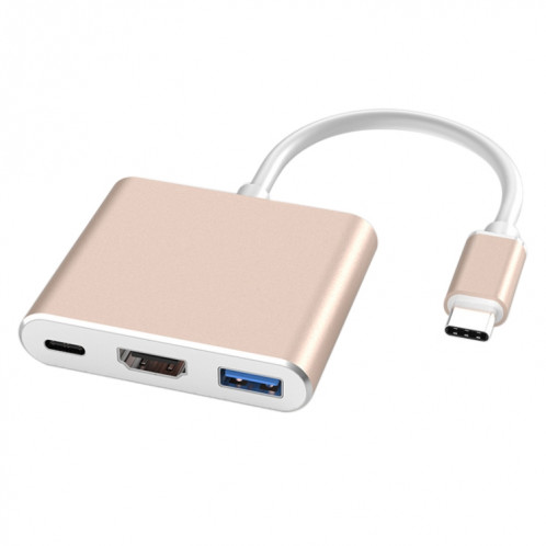 V125 UCB-C / Type-C mâle à PD + HDMI + USB 3.0 Femme 3 en 1 Convertisseur (or) SH851J135-36