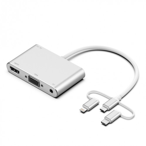 7585B 3 en 1 micro USB / 8 broches / type-C à VGA / HDTV / AV Adaptateur HD Mobile HD Ecran Vecteur (Blanc) SH601W1795-38