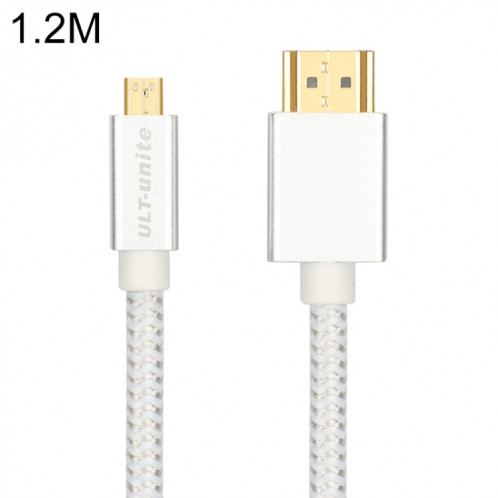 Tête plaquée or ultime HDMI mâle HDMI à micro HDMI Câble tressé en nylon mâle, longueur du câble: 1,2 m (argent) SU698S1014-36