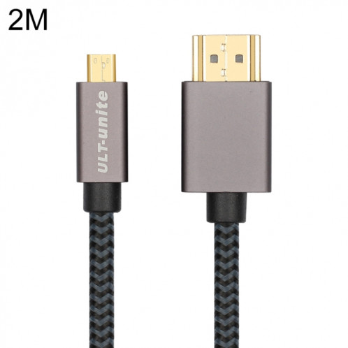 Tête plaqué or ultime HDMI mâle HDMI mâle micro HDMI câble tressé de nylon mâle, longueur de câble: 2m (noir) SU699B1603-36